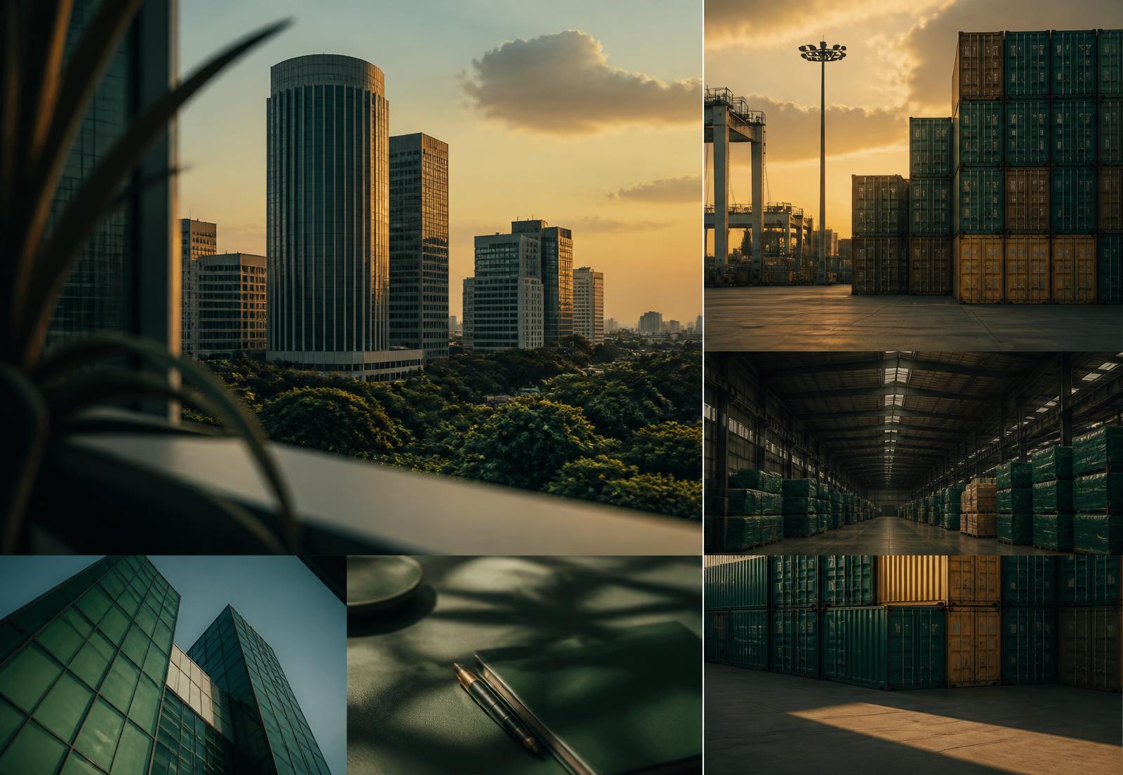 Commercial district and warehouse yard at golden hour